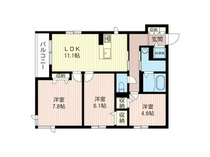 イルマーレ国立(3LDK/3階)の間取り写真