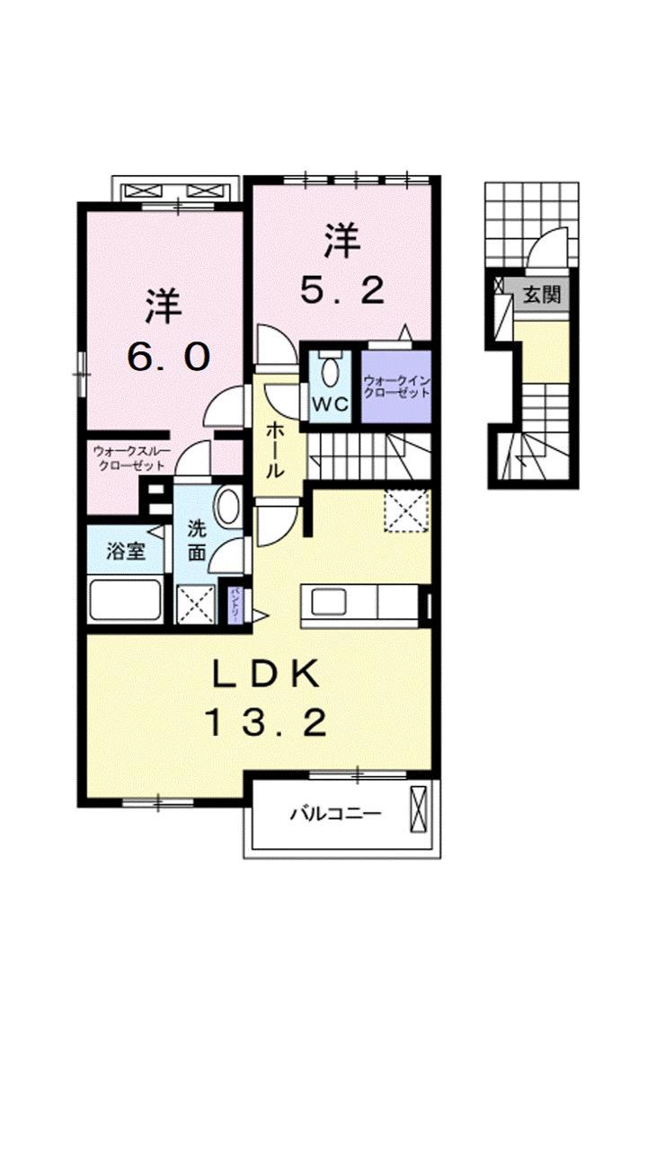 エスペランサ樋之口 A(2LDK/2階)の間取り写真
