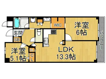 レスタージュたちばなプロヴァンス(2LDK/4階)の間取り写真