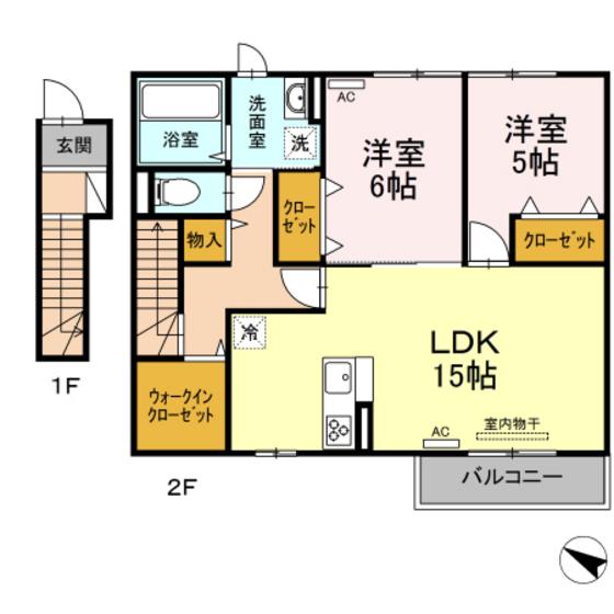 D-ROOMそらの(2LDK/2階)の間取り写真