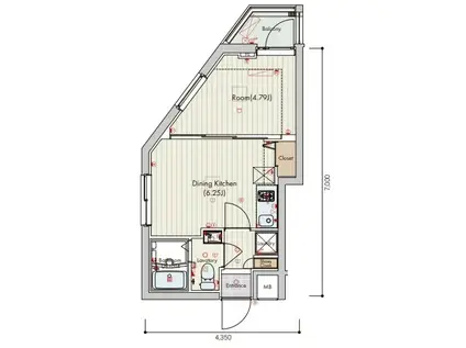 セリュークス成増(1DK/2階)の間取り写真