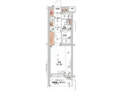 ハーモニーレジデンス新宿ザノース(1K/1階)の間取り写真