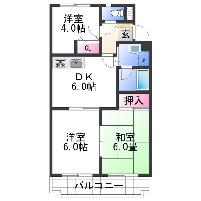 サイカプラザ(3DK/1階)の間取り写真
