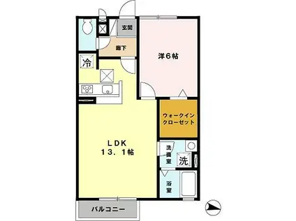 ガーデンコート車 D棟(1LDK/1階)の間取り写真