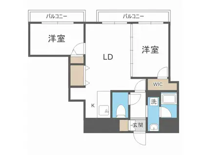 レジディア南一条イースト(2LDK/7階)の間取り写真