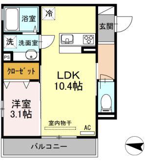 ヴィルヌーヴ アン(1LDK/2階)の間取り写真