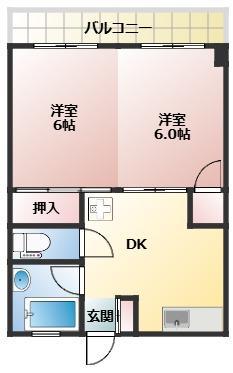 西向田町 リフォーム済(2DK/2階)の間取り写真