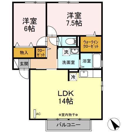 スローライフA(2LDK/2階)の間取り写真