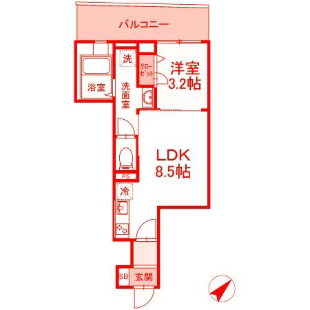 ベイサイドヒルズ関内(1LDK/7階)の間取り写真