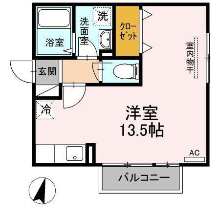 MIUMU A棟(ワンルーム/2階)の間取り写真