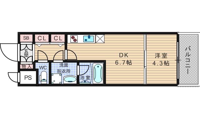 レオンコンフォート難波南(1DK/8階)の間取り写真