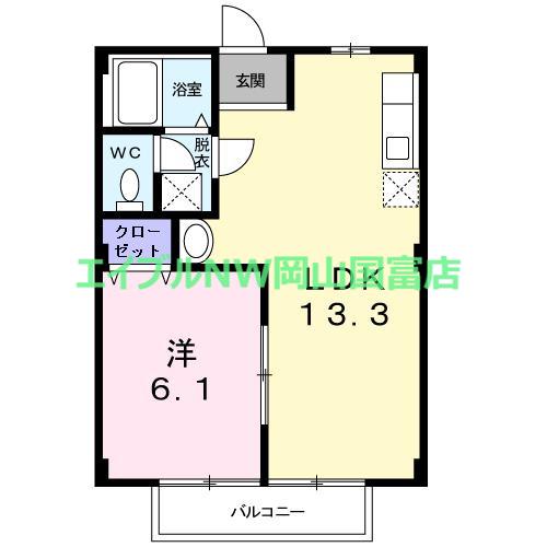 エバグリーンB(1LDK/2階)の間取り写真