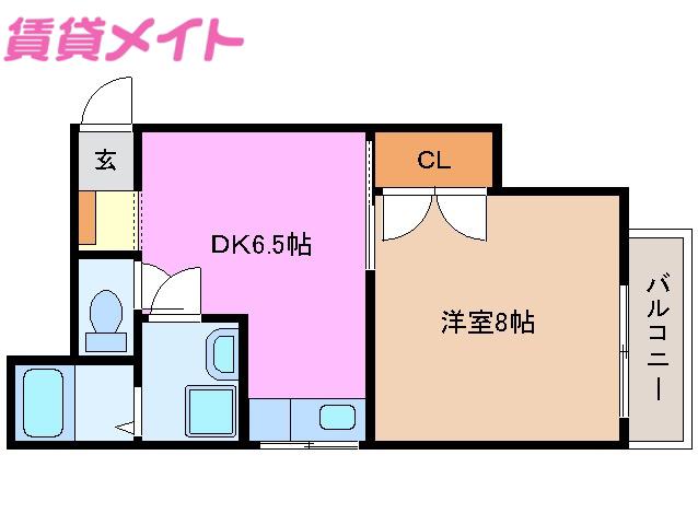 シャトレ美里ヶ丘 B棟(1DK/1階)の間取り写真