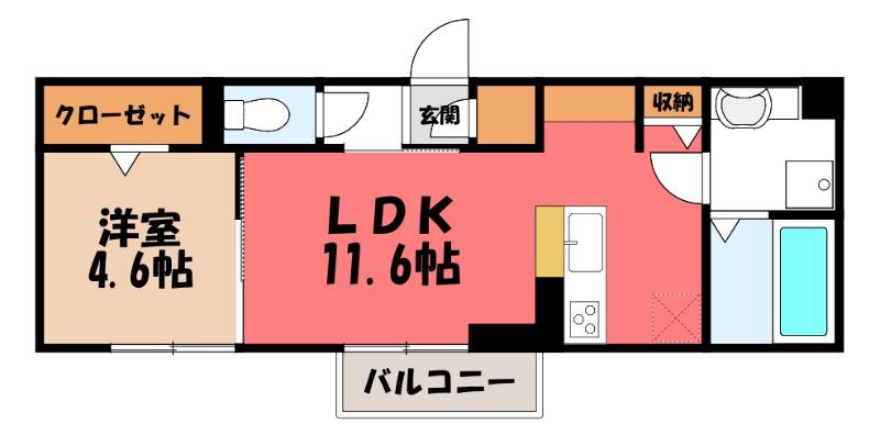 ブルーシェル(1LDK/2階)の間取り写真