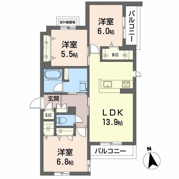 シャーメゾン伽羅橋(3LDK/3階)の間取り写真