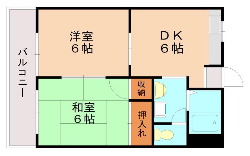 ドミール若宮 B(2DK/2階)の間取り写真