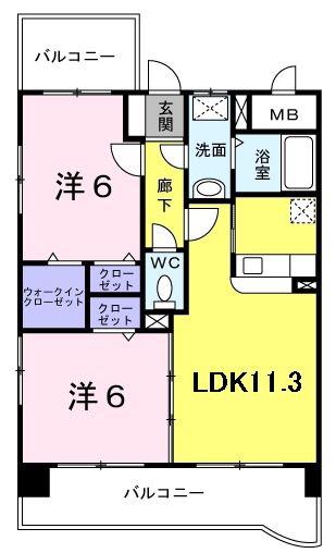 ジュネスパラシオン豊原II(2LDK/7階)の間取り写真