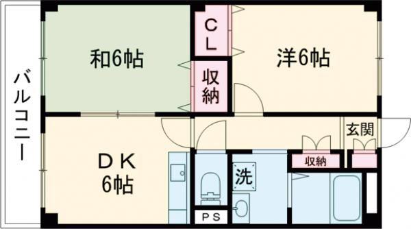 ベルジュ西久万(2DK/1階)の間取り写真