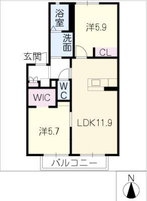 シエル東野(2LDK/2階)の間取り写真