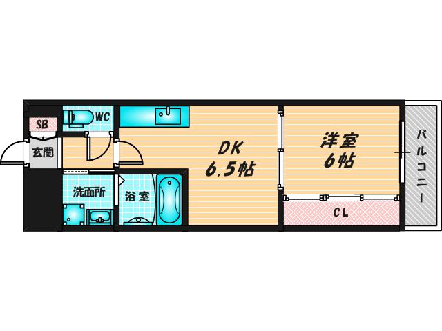 ファミーユ足代北(1DK/7階)の間取り写真