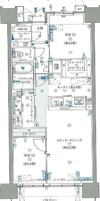 ザ サンズ熊本城公園(2LDK/3階)の間取り写真