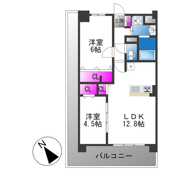 フェリスシエロ堺(2LDK/8階)の間取り写真