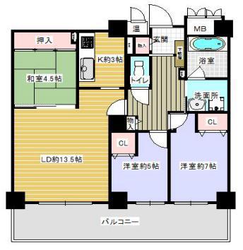ラピタス31西宮(3LDK/19階)の間取り写真