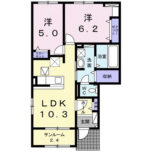 プラシード S(2LDK/1階)の間取り写真
