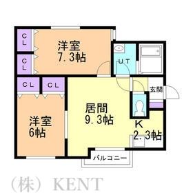 ラグナベルデ発寒I(2LDK/3階)の間取り写真