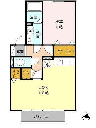 CREST SOCIA A(1LDK/2階)の間取り写真