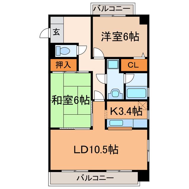 ブラウニーII(2LDK/3階)の間取り写真