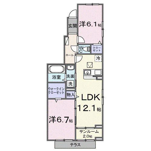 エスポワールI(2LDK/1階)の間取り写真