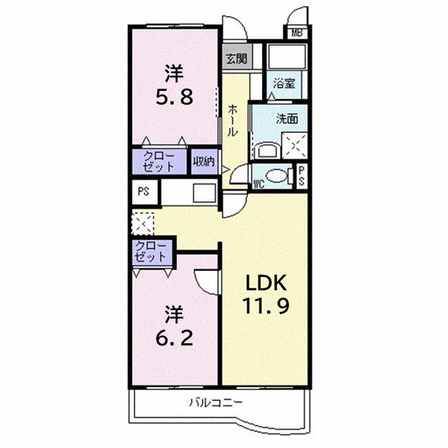 アンソレイエC(2LDK/3階)の間取り写真