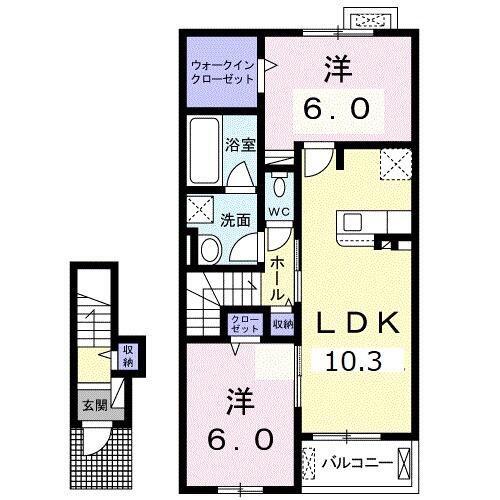 アンソレイユ(2LDK/2階)の間取り写真