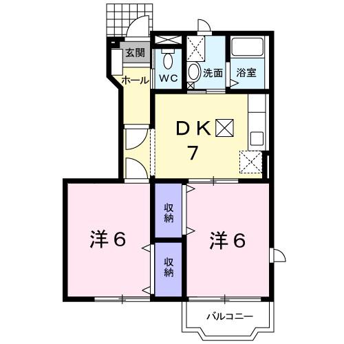 エクセランA(2DK/1階)の間取り写真