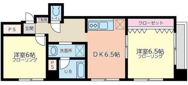 サンライズ福清ビル(2DK/6階)の間取り写真