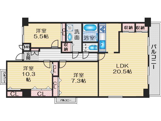 千里中央パークヒルズG棟(3LDK/9階)の間取り写真
