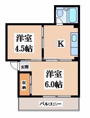 八戸ノ里マンション(2DK/3階)の間取り写真