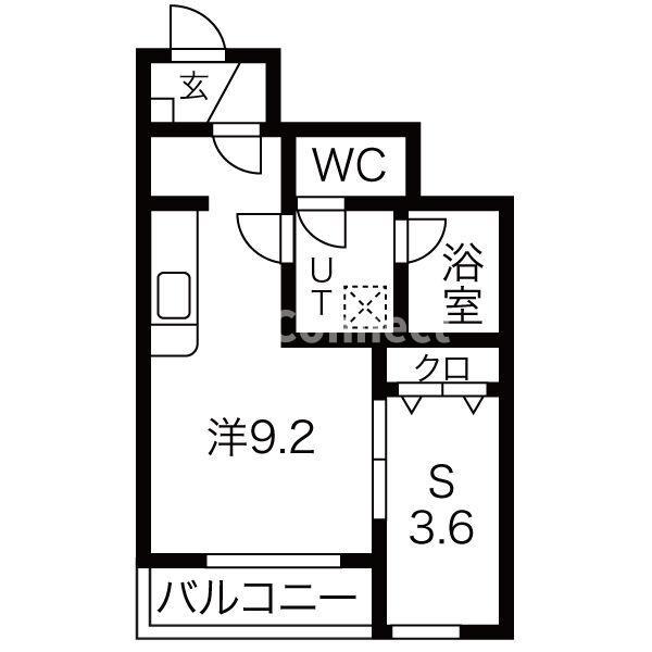 アイワスクエア(1SK/1階)の間取り写真