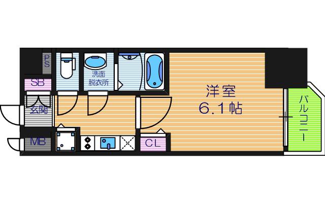 アクアプレイス天王寺II(1K/6階)の間取り写真