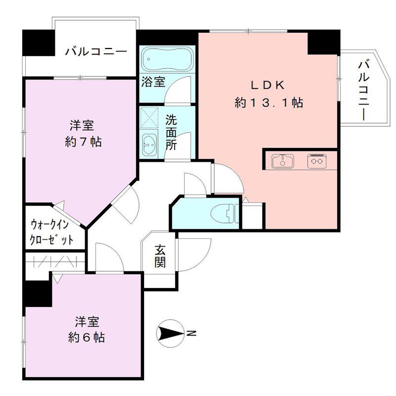 レデス万代公園(2LDK/4階)の間取り写真