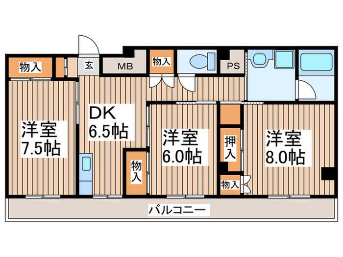 ロイヤルアベニュー南林間(3DK/2階)の間取り写真