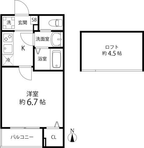 TS CUORE六町II(1K/3階)の間取り写真