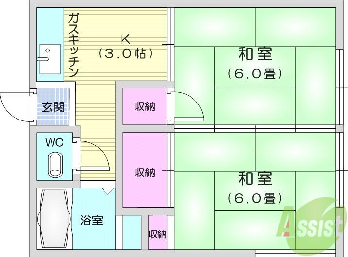 安住アパート(2K/2階)の間取り写真
