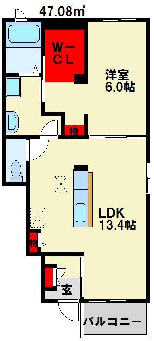 リバージュ花無尾(1LDK/1階)の間取り写真
