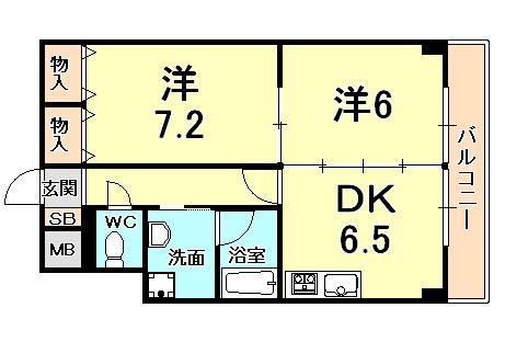 スカイコート(2DK/1階)の間取り写真