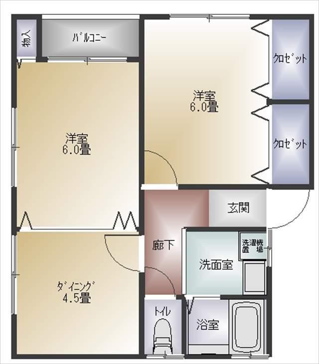 ハイツベウラ(2DK/2階)の間取り写真