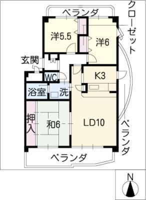 クレスト壱番館(3LDK/4階)の間取り写真