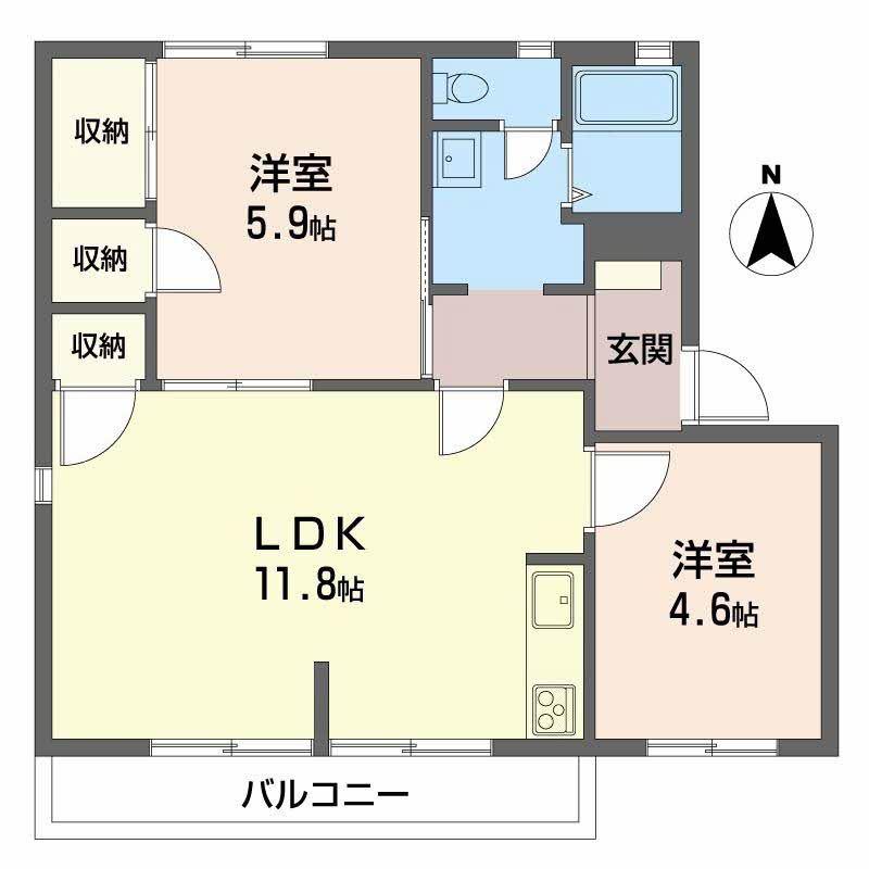 フレグランスタウン大槻C(2LDK/2階)の間取り写真