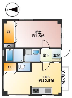 白鷺ハイツ(1LDK/1階)の間取り写真